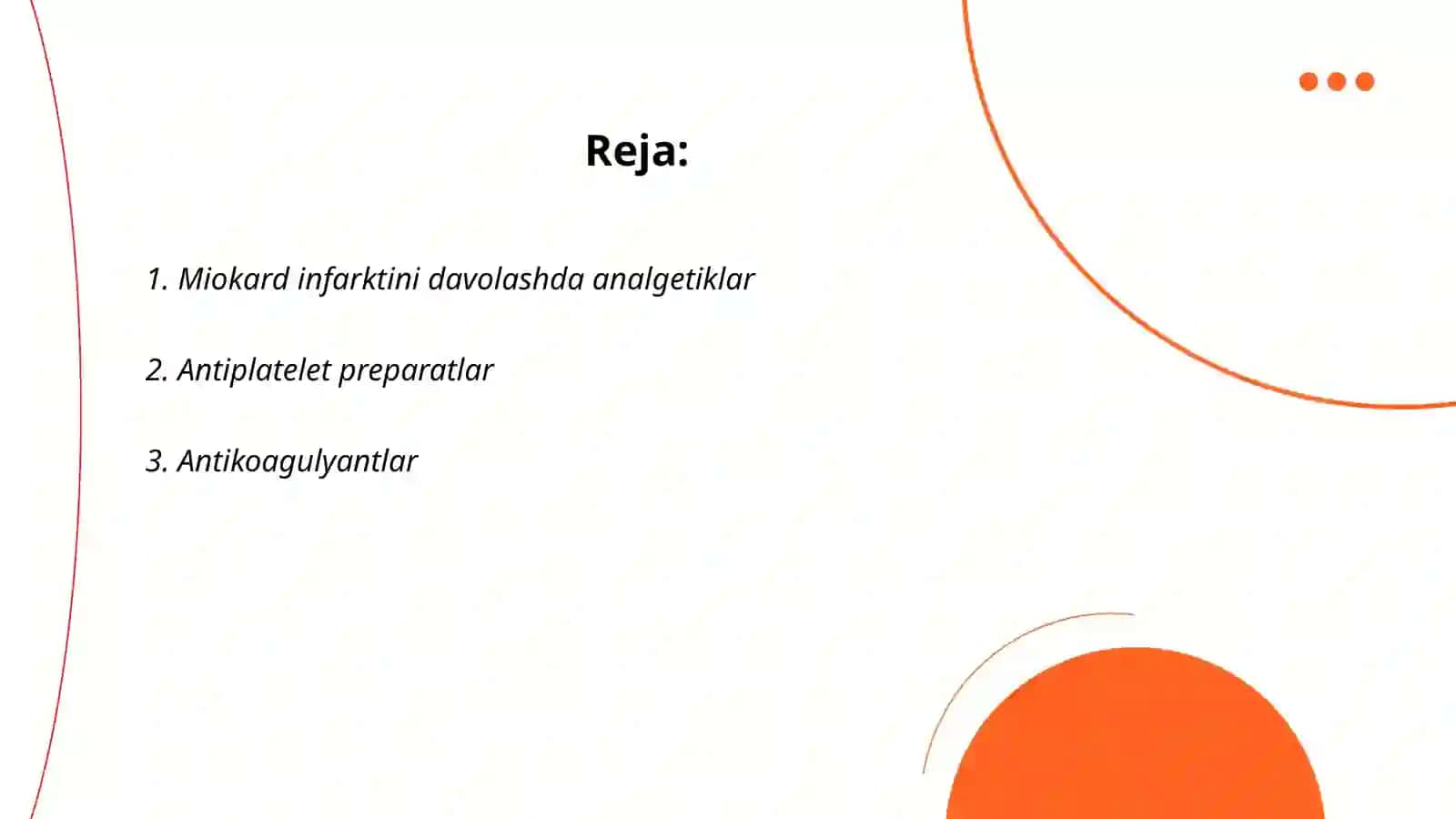 Miokard infarktida qo'llaniladigan vositalar 2