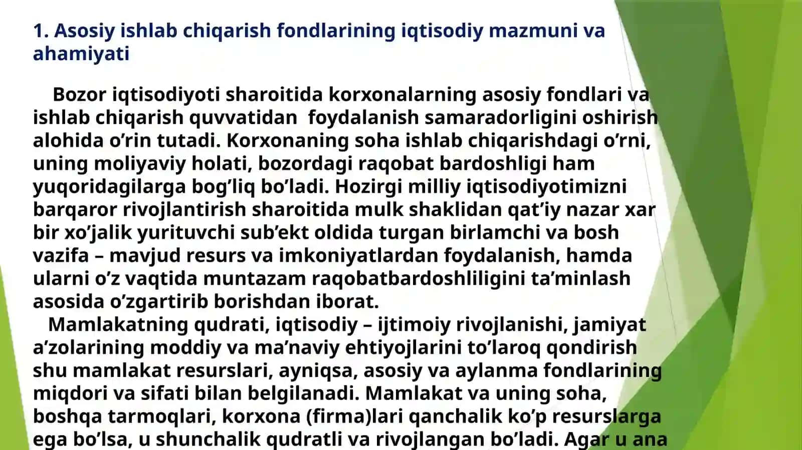 Asosiy ishlab chiqarish fondlari iqtisodiy mazmuni va mohiyati 2