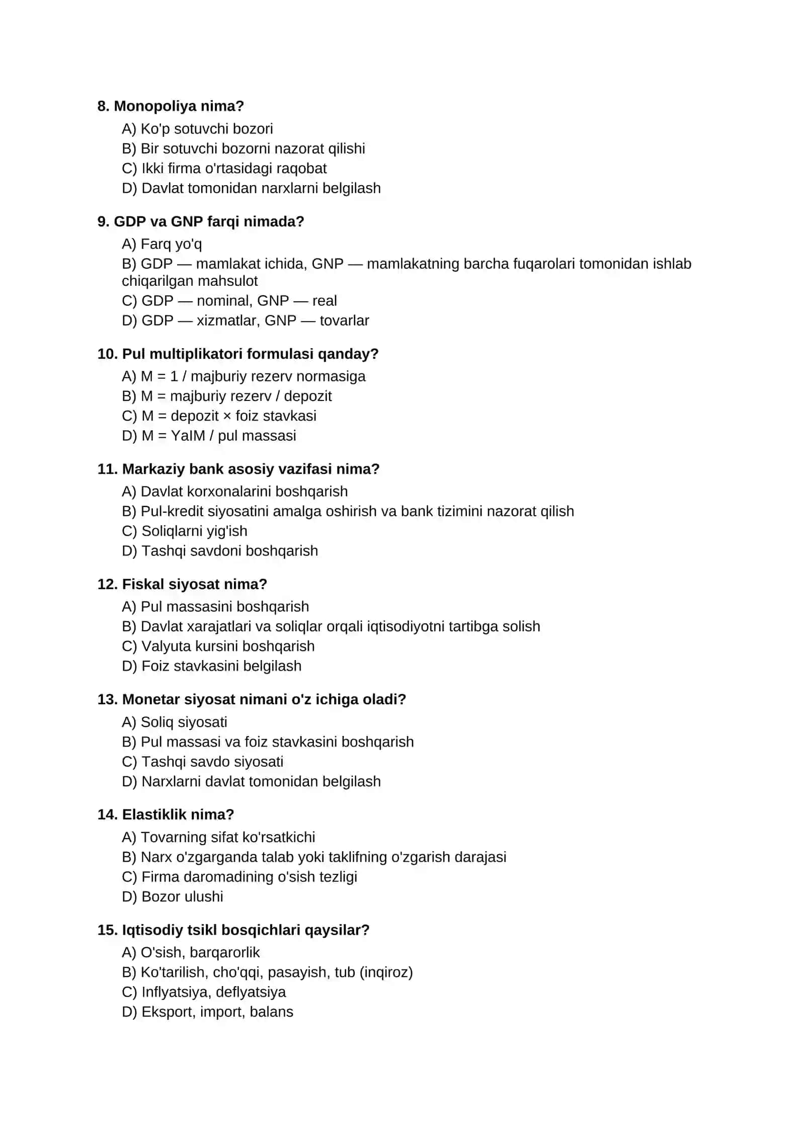 IQTISODIYOT FANIDAN TESTLAR 2