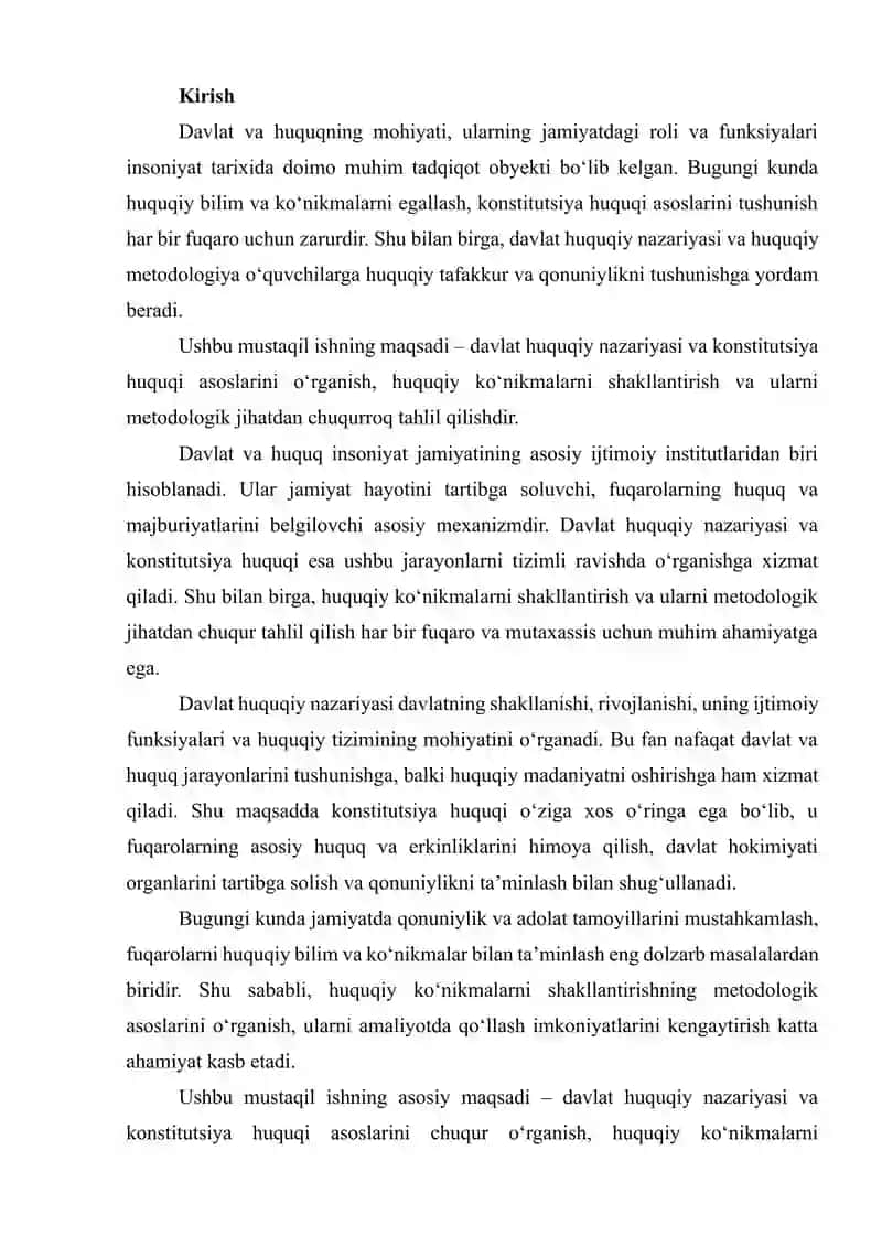 DAVLAT HUQUQIY NAZARIYASI, KONSTITUTSIYA HUQUQI, HUQUQIY KO‘NIKMALAR VA METODOLOGIYASI 2