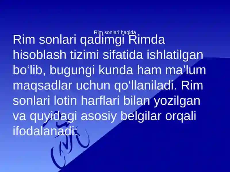 Rim sonlari va Rim kalendari 2