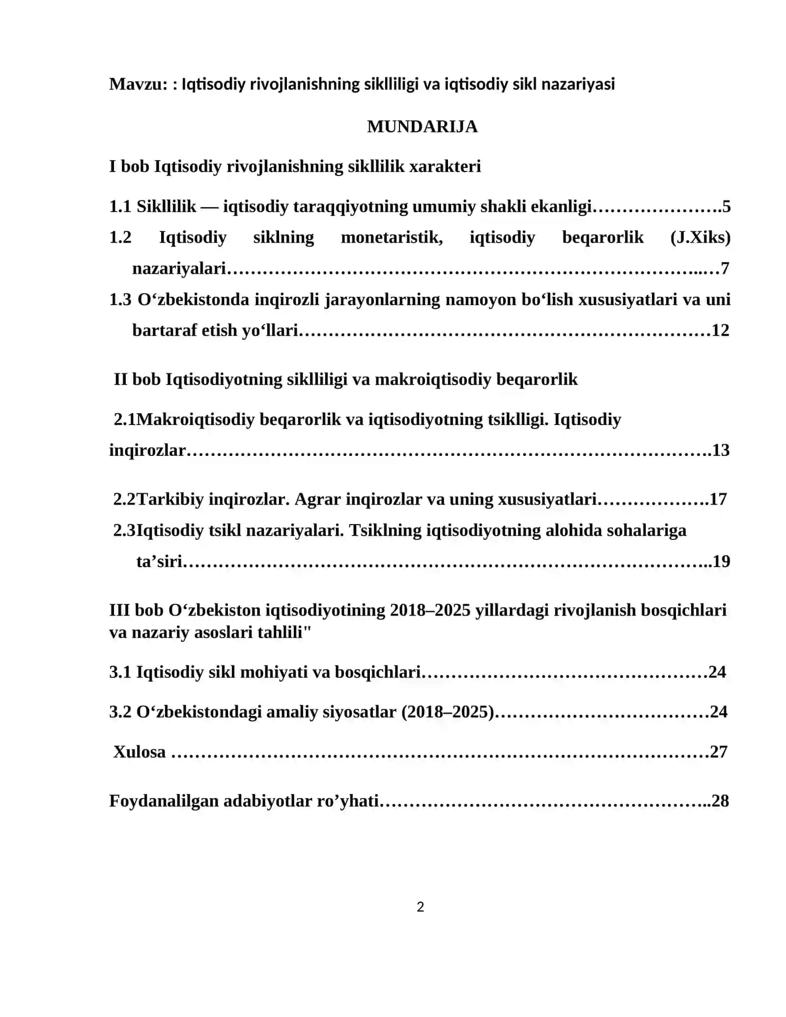 IQTISODIYOT NAZARIYASI FANIDAN K U R S I SH I 2