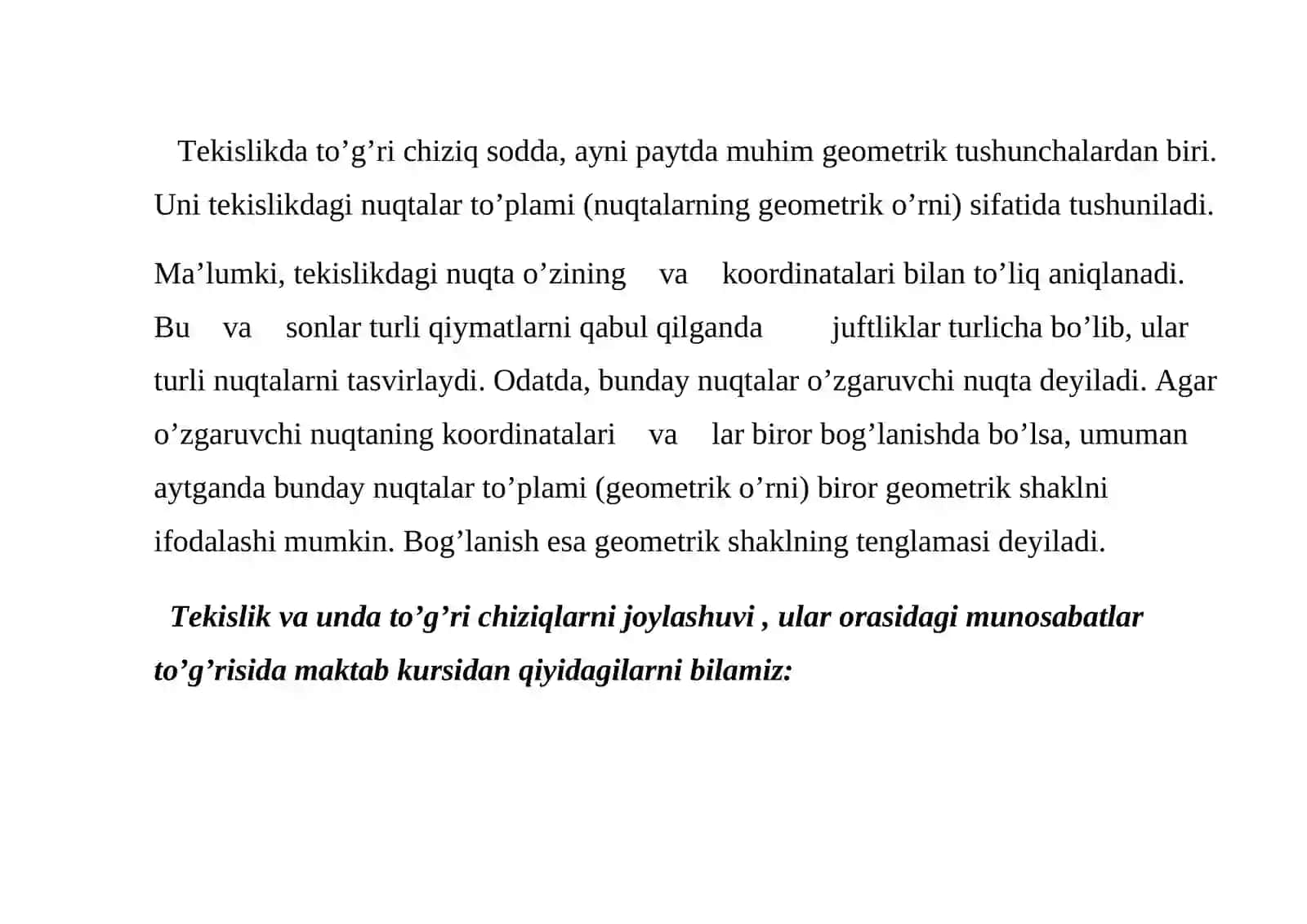 To'g'ri chiziqning tekislikdagi joylashuvi 2
