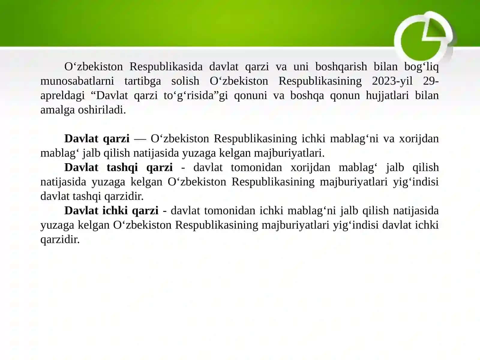 Davlat qarzi tushunchasi Tashqi va ichki qarz 2