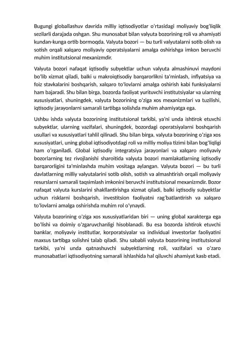 Valyuta bozorining institutsional tarkibi va oziga xos xususiyatlari 2