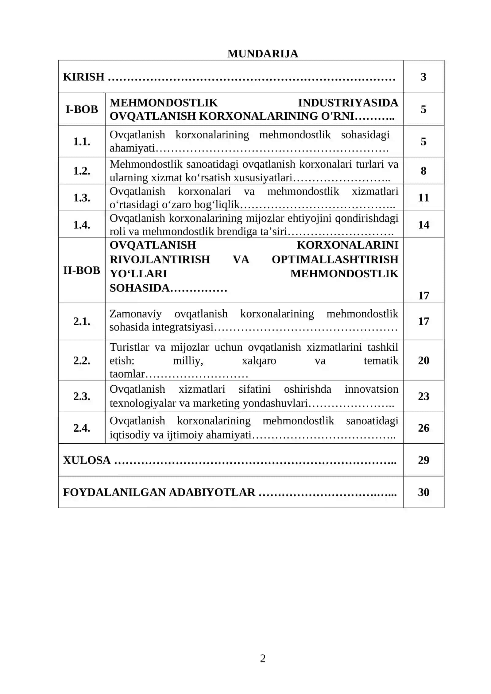 Mehmondostlik industriyasida ovqatlanish korxonalarining o'rni 2
