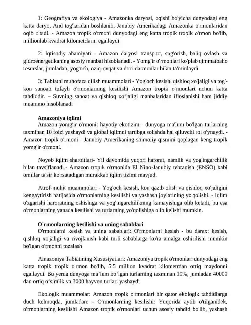 Amazoniya Tabiatining Asosiy Xususiyatlari Va Ekologik Muammolari 2