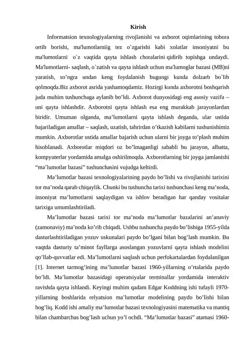 Mehmonxona ma’lumotlar bazasini loyihalash 2