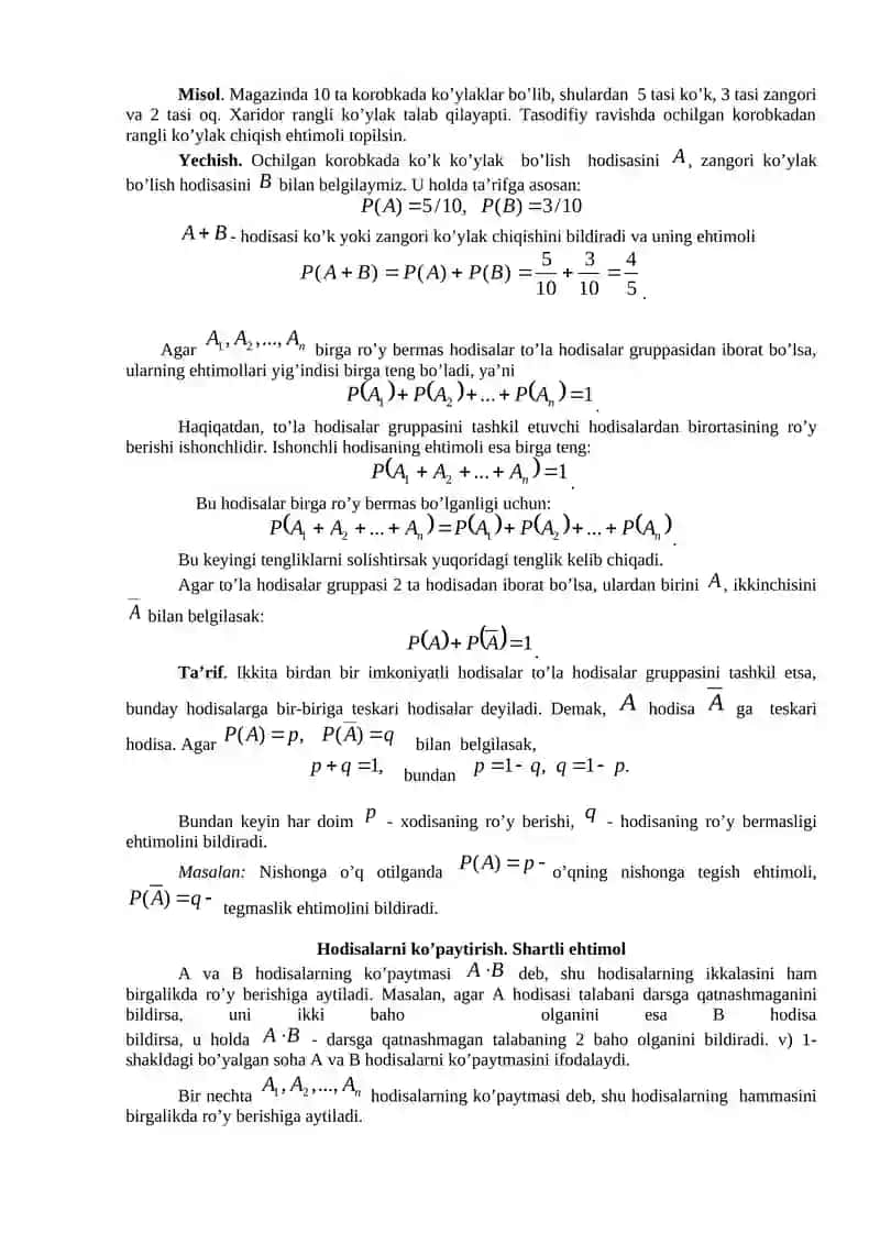 17-mavzu.To’la ehtimol va Bayes formulalari 2