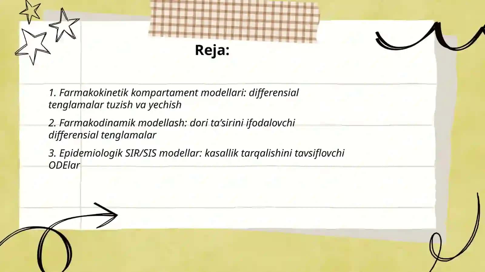 Farmakokinetik kompartament modellari: differensial tenglamalar tuzish va yechish 2