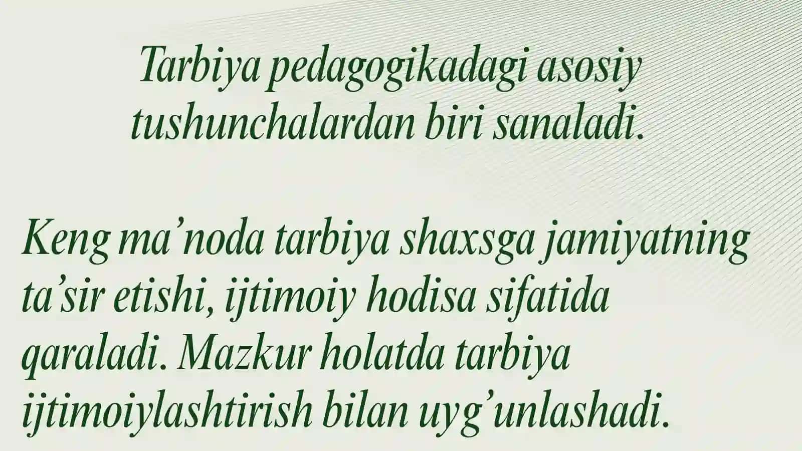 Tarbiya nazariyasi.  Boshlang‘ich ta’limda o‘quvchilarning ilmiy dunyoqarashini shakllantirish.  Aqliy tarbiya.  Boshlang‘ich ta’limda tarbiya turlari.  Boshlang‘ich sinflarda o‘quvchilar jamoasini shakllantirish bosqichlari.  Ta’lim muassasasi menejmenti.  Boshlang‘ich ta’limda Xalqaro baholash dasturlari (Programme for the International Assesment). Boshlang`ich ta’limda Korreksion pedagogika asoslari. 2