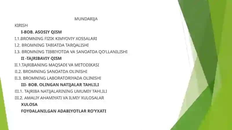 NOORGANIK AFANIDAN BROMNING OLINISHI.FIZIK VA KIMYOVIY XOSSALARI 2