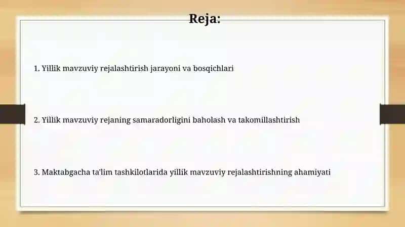 Maktabgacha taʼlim tashkilotida yillik mavzuni rejalashtirish 2