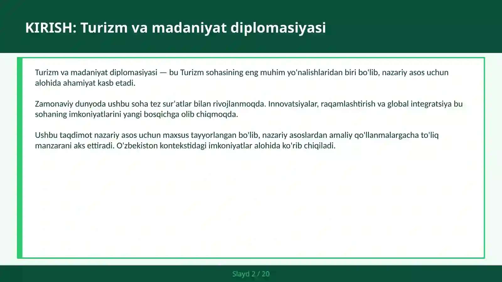 TURIZM VA MADANIYAT DIPLOMASIYASI 2
