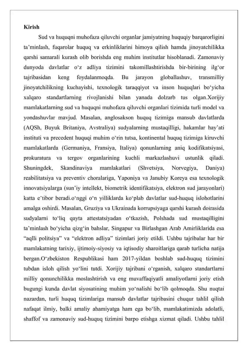 Sud va huquqni muhofaza qiluvchi organlar bo‘yicha xorijiy mamlakatlar tajribasi tahlili 2