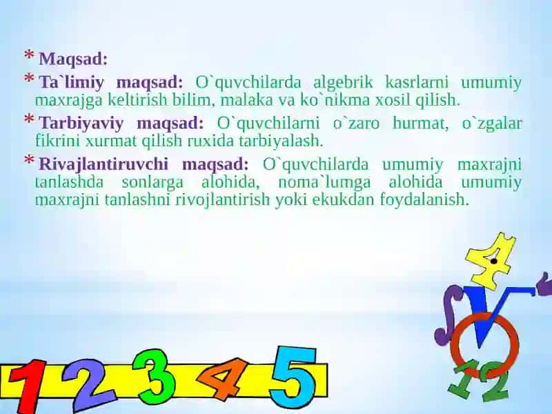 Algebraik kasrlarni umumiy maxrajga keltirish 2