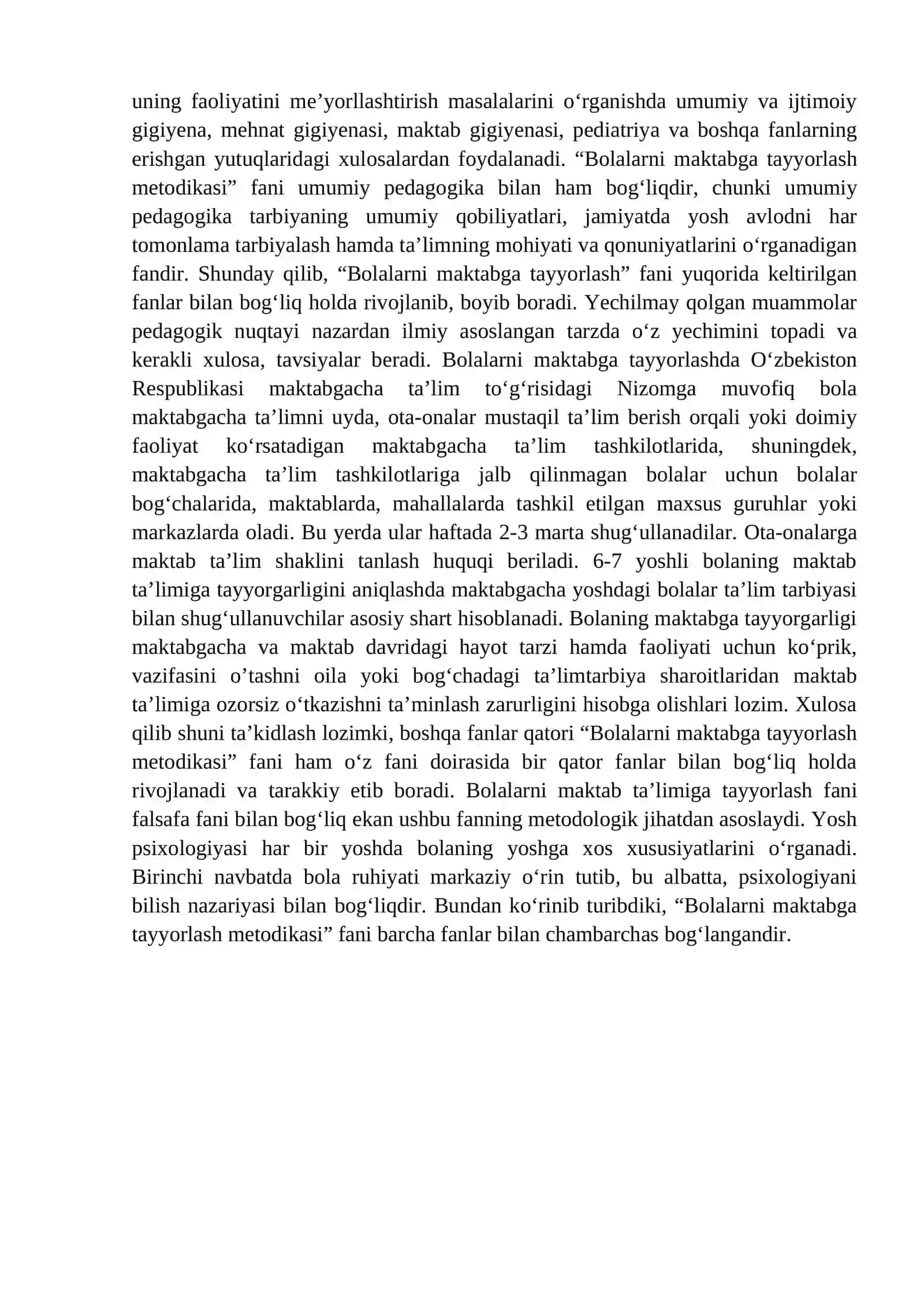 Bolalarni maktabga tayyorlash metodikasi fanining aloqasi 2