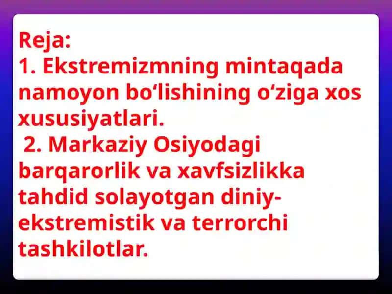 Ekstremizm va terrorizmga qarshi kurashning ma'naviy–ma'rifiiyasoslarifanidan "XX asrning ikkinchi yarmidaterrorchitashkilotlining kuchayishi" 2