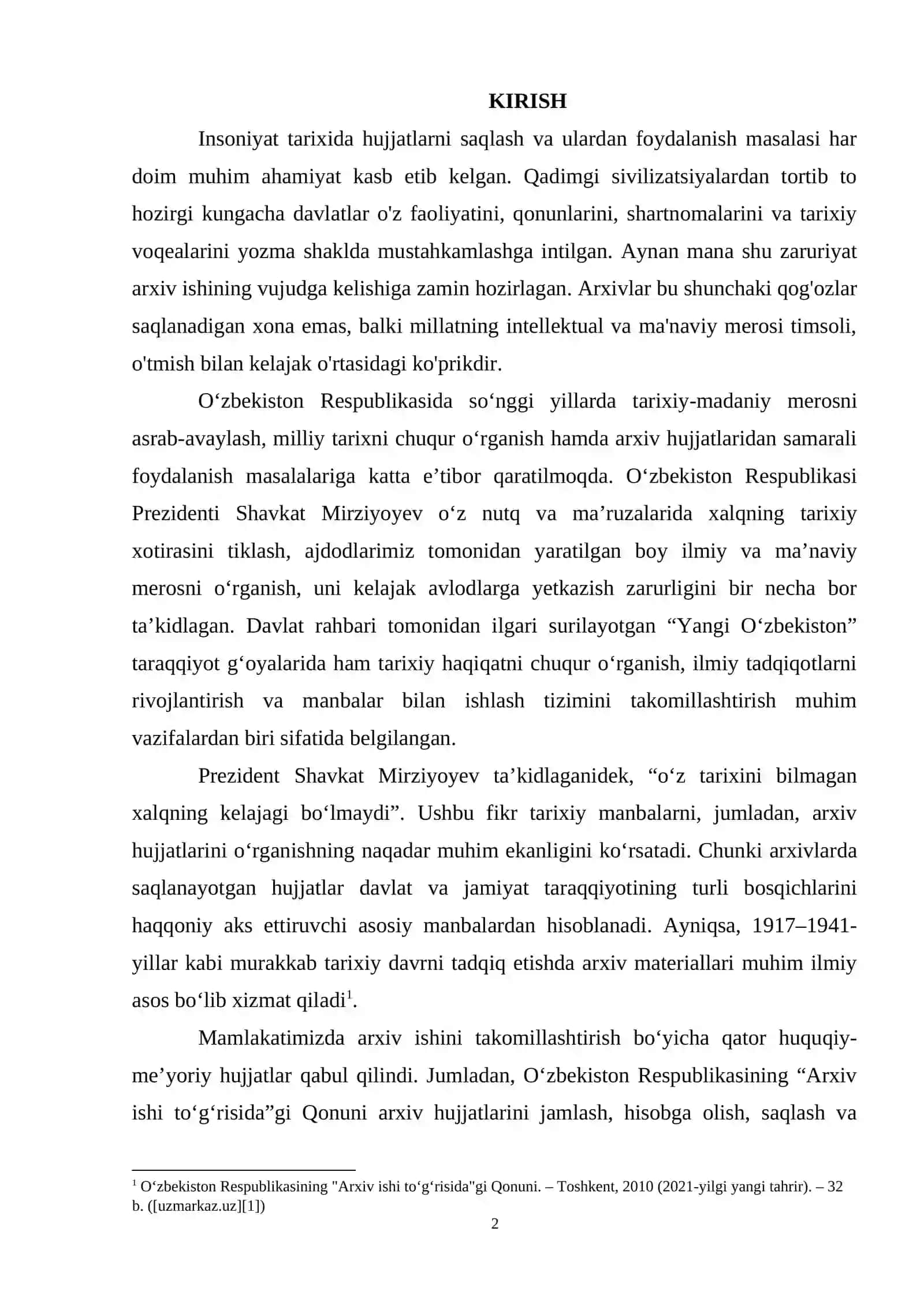 1917–1941 yillarda O‘zbekistonda arxiv ishi: muammo va rivojlanish tendensiyalari 2