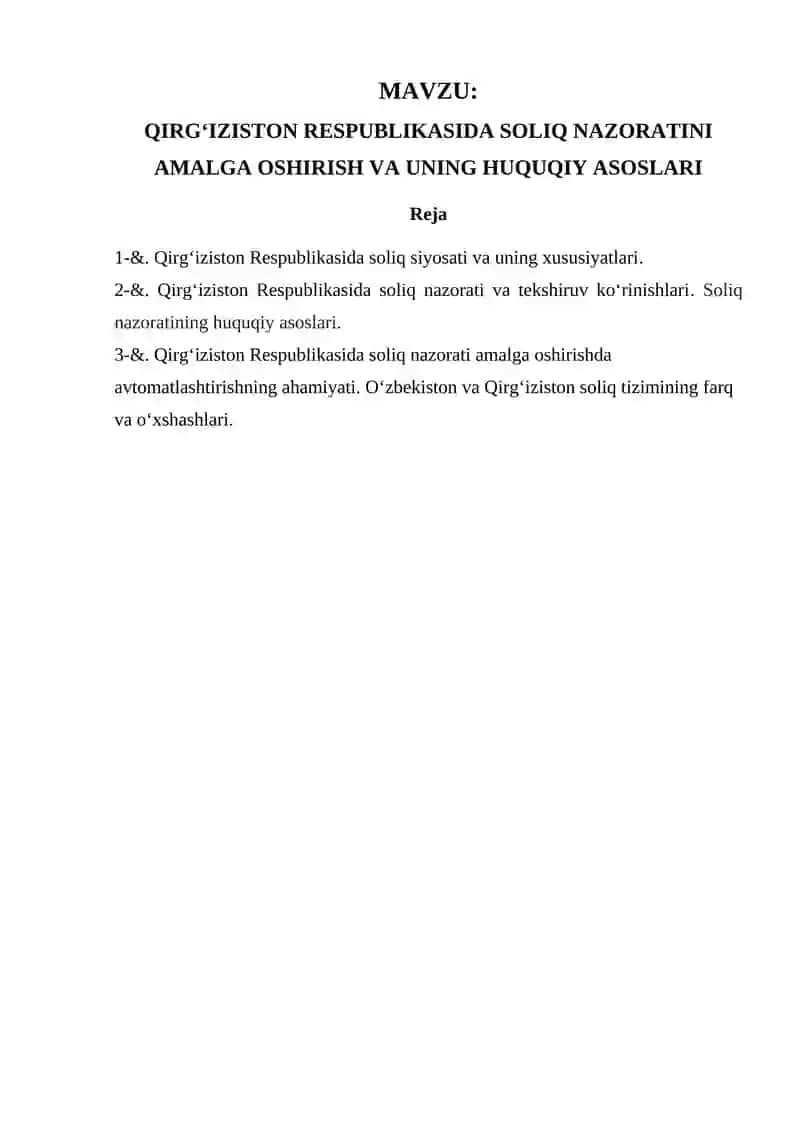 QIRG‘IZISTON RESPUBLIKASIDA SOLIQ NAZORATINI AMALGA OSHIRISH VA UNING HUQUQIY ASOSLARI 2