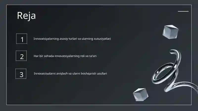 Innovatsiyalarning sohalar bo'yicha turlari 2