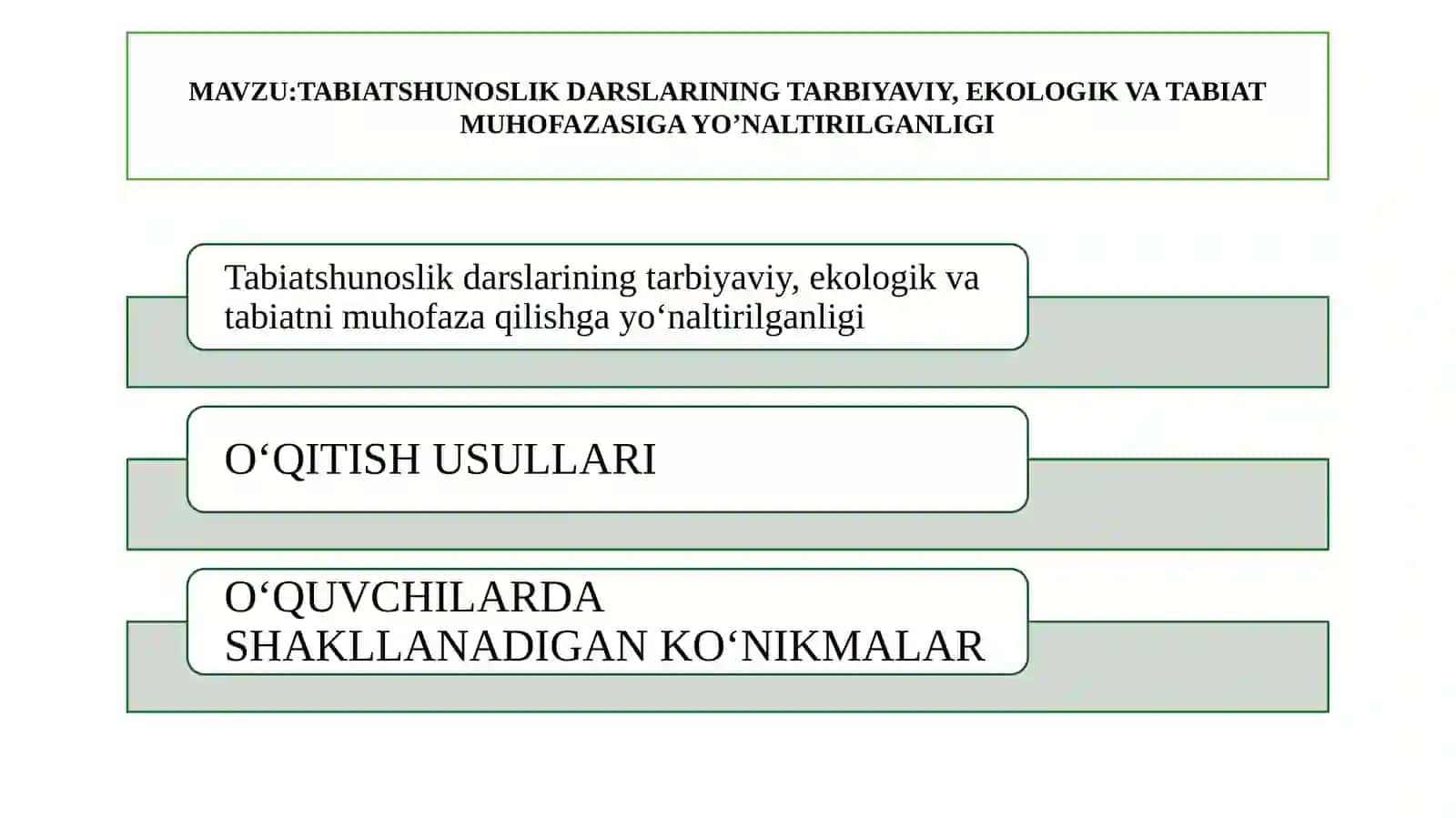 TABIATSHUNOSLIK DARSLARINING TARBIYAVIY, EKOLOGIK VA TABIAT MUHOFAZASIGA YO’NALTIRILGANLIGI 2