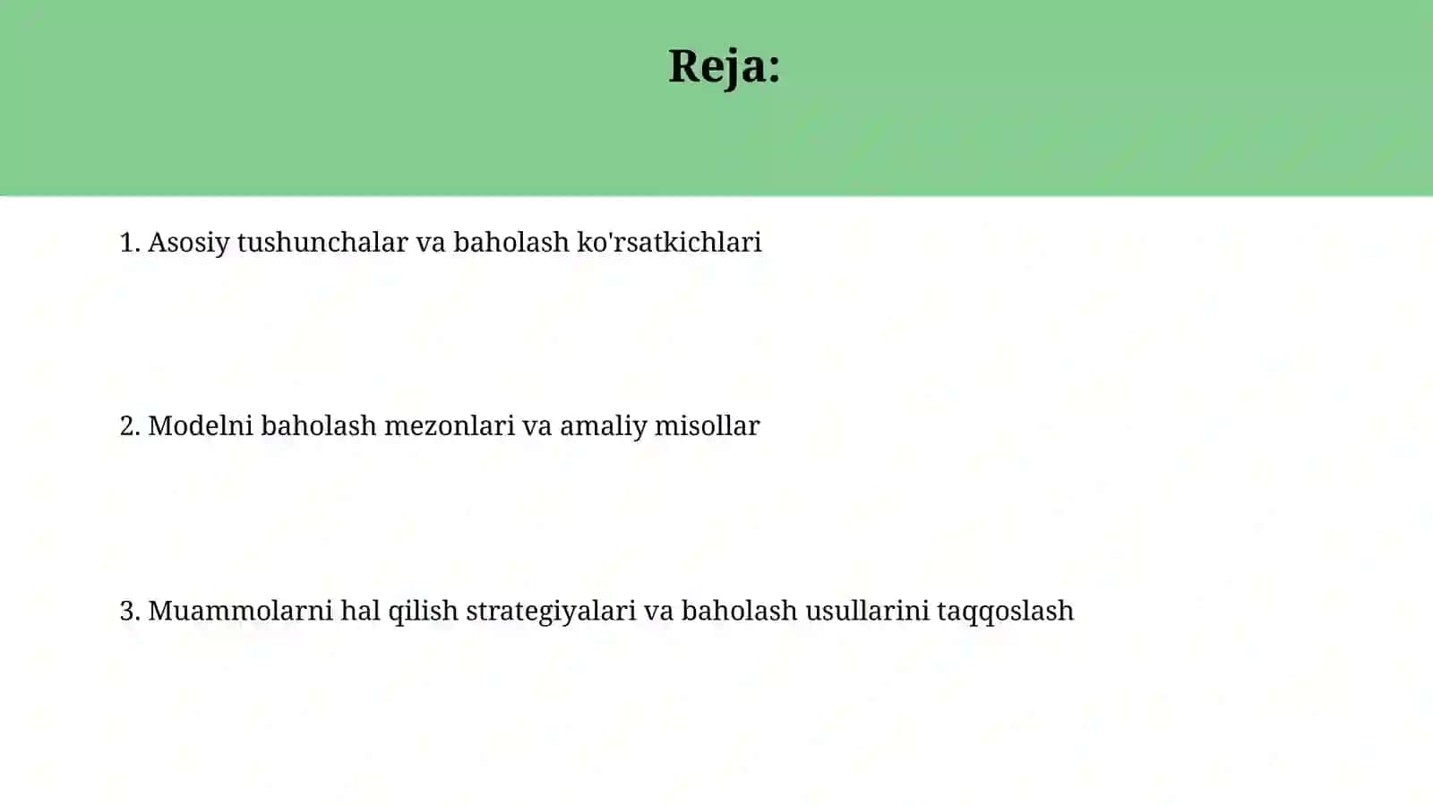 Klassifikatsiya modellarini baholash (accuracy, precision, recall) 2