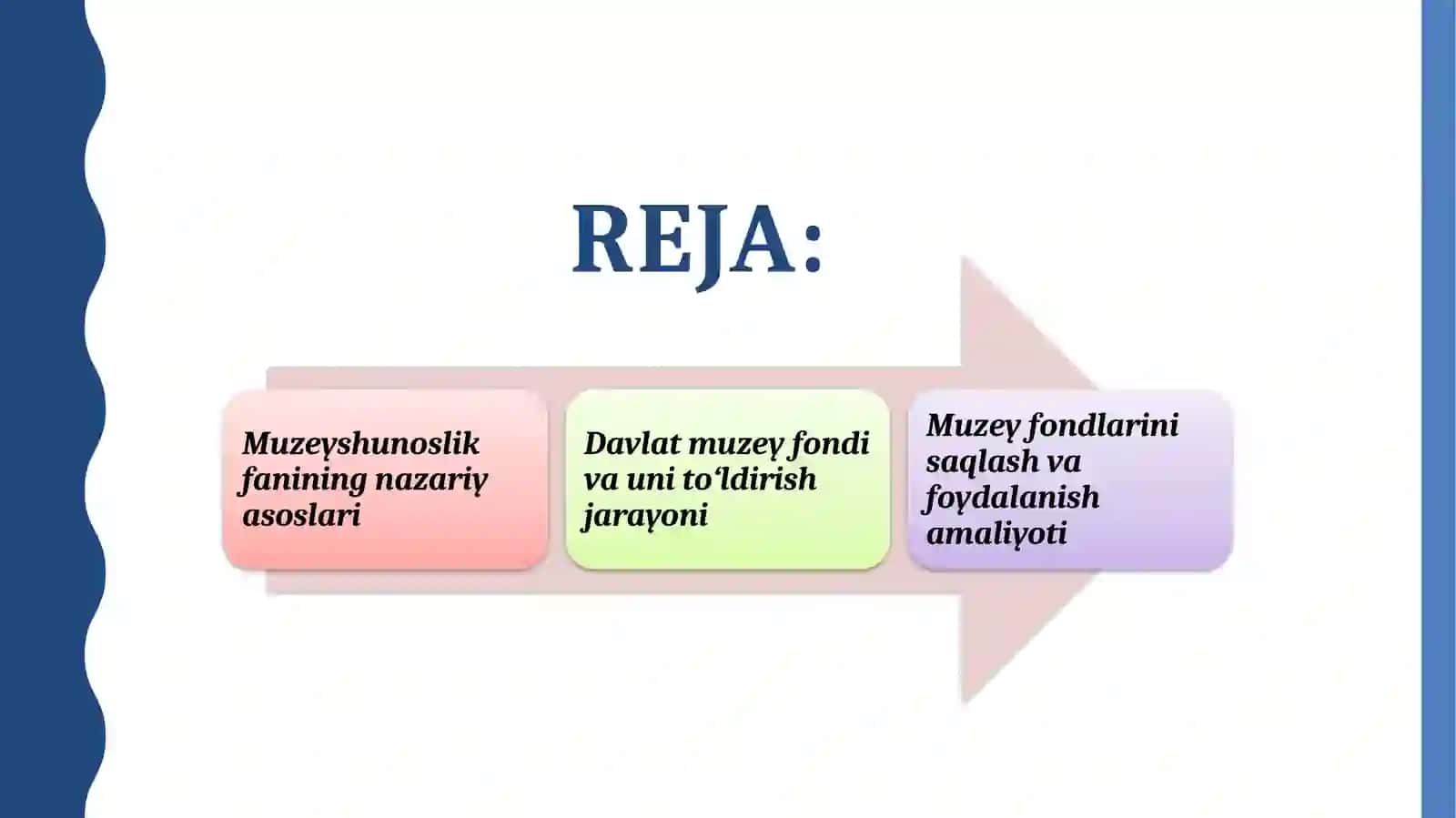 Muzeyshunoslik fan sifatida, davlat muzey fondi, muzey fondlarini to‘ldirish, muzey ashyolarini hisobga olish, muzey fondlarini saqlash 2