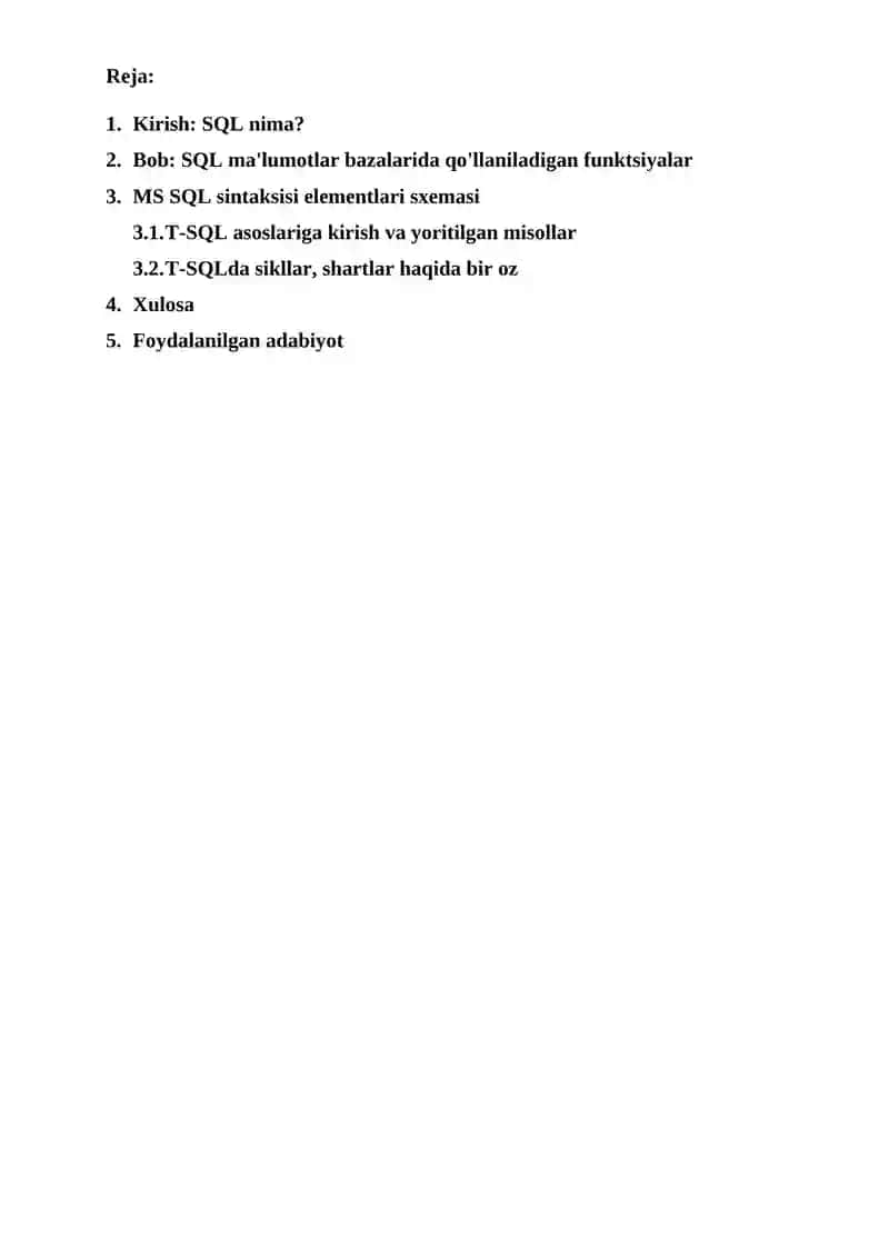 SQL tili yordamida ma'lumotlarni tavsiflash 2