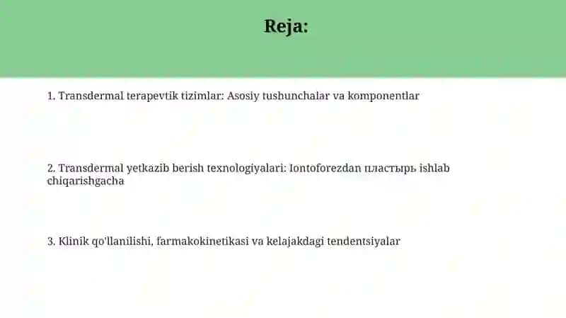 Transdermal terapevtik tizimlar texnologik xususiyatlari 2
