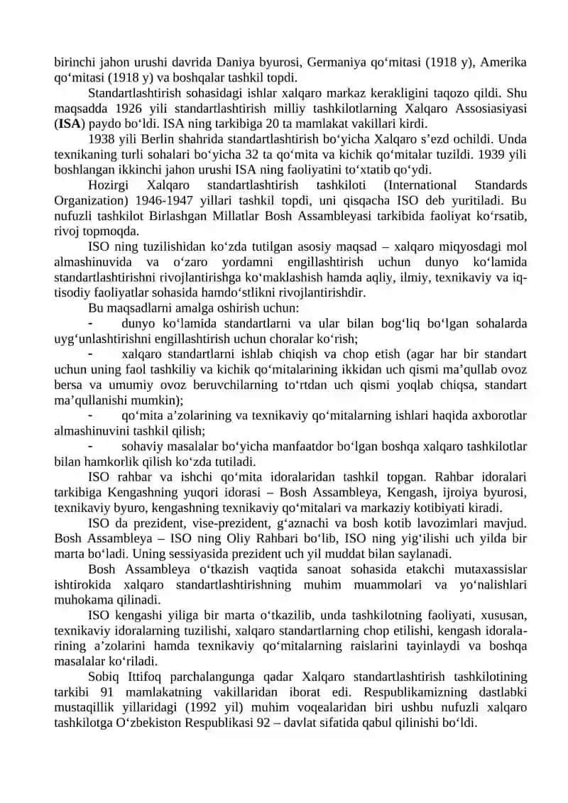 2-AMALIY MASHG‘ULOT. METROLOGIYA VA STANDARTLASHTIRISH BO`YICHA XALQARO TASHKILOTLAR 2