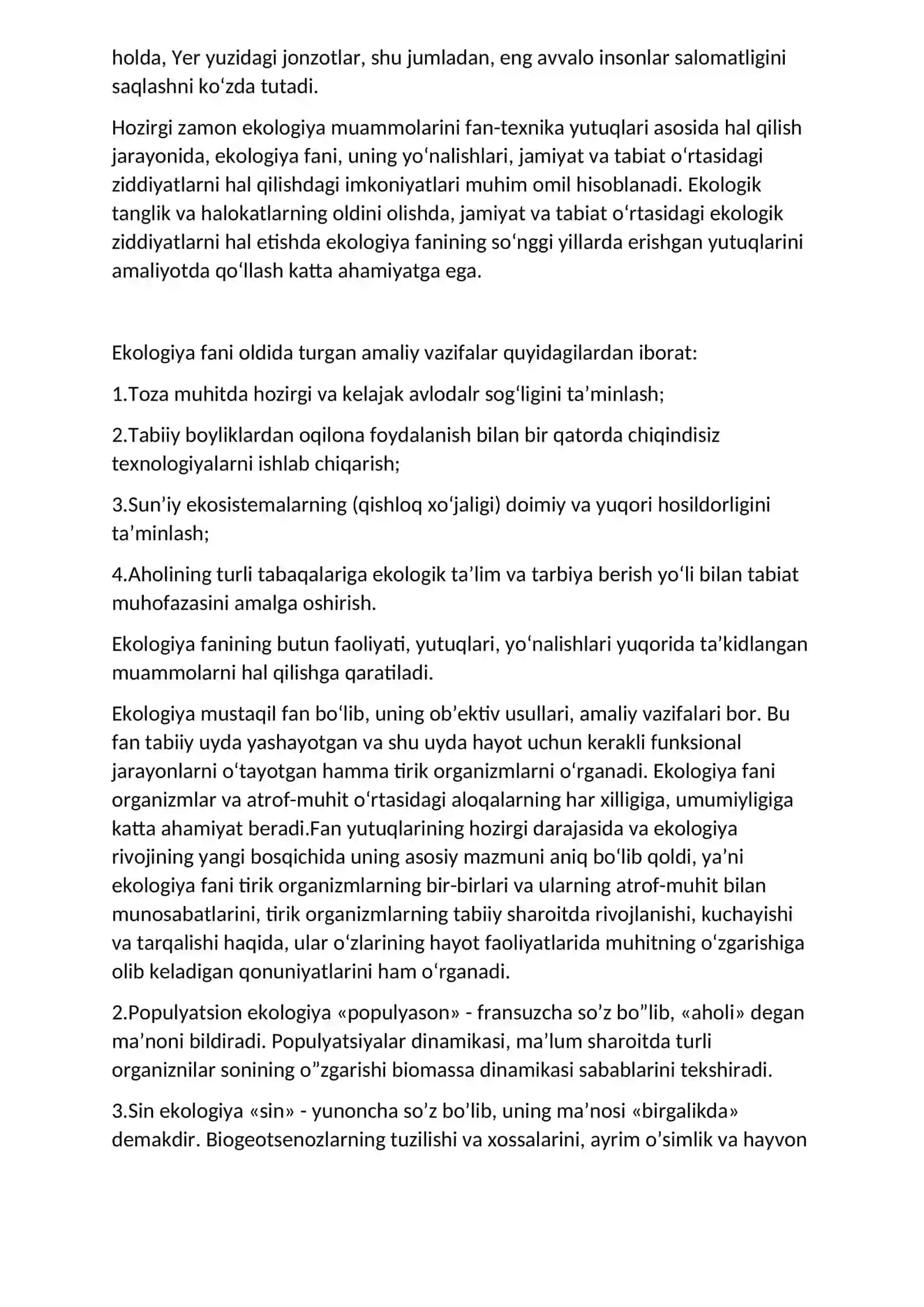 EKOLOGIK MADANIYAT VA BARQAROR TARAQQIYOT ASOSLARI FANIDAN MUSTAQIL TA’LIM MASHG‘ULOTLARI1 2