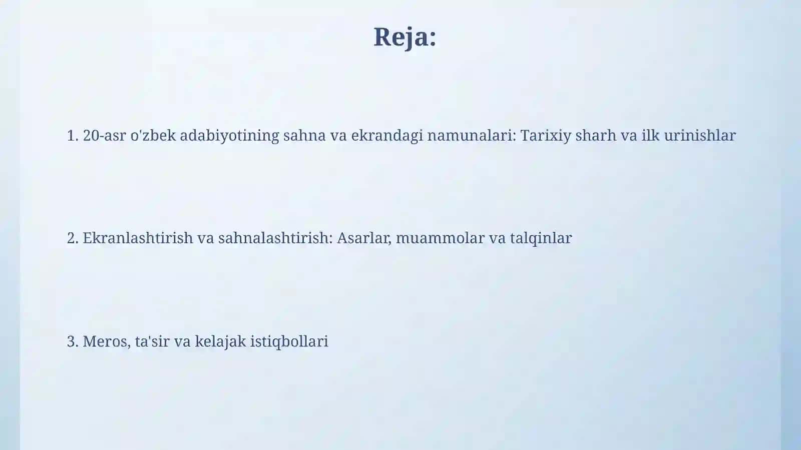 XX asr oʻzbek adabiyoti namunalari sahna va ekranda 2