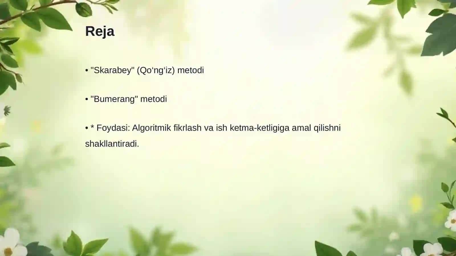 Texnologiya ta'limi nazariyasi va metodikasi fani uchun 10 ta interfaol metodni o'tkazish tartibi 2