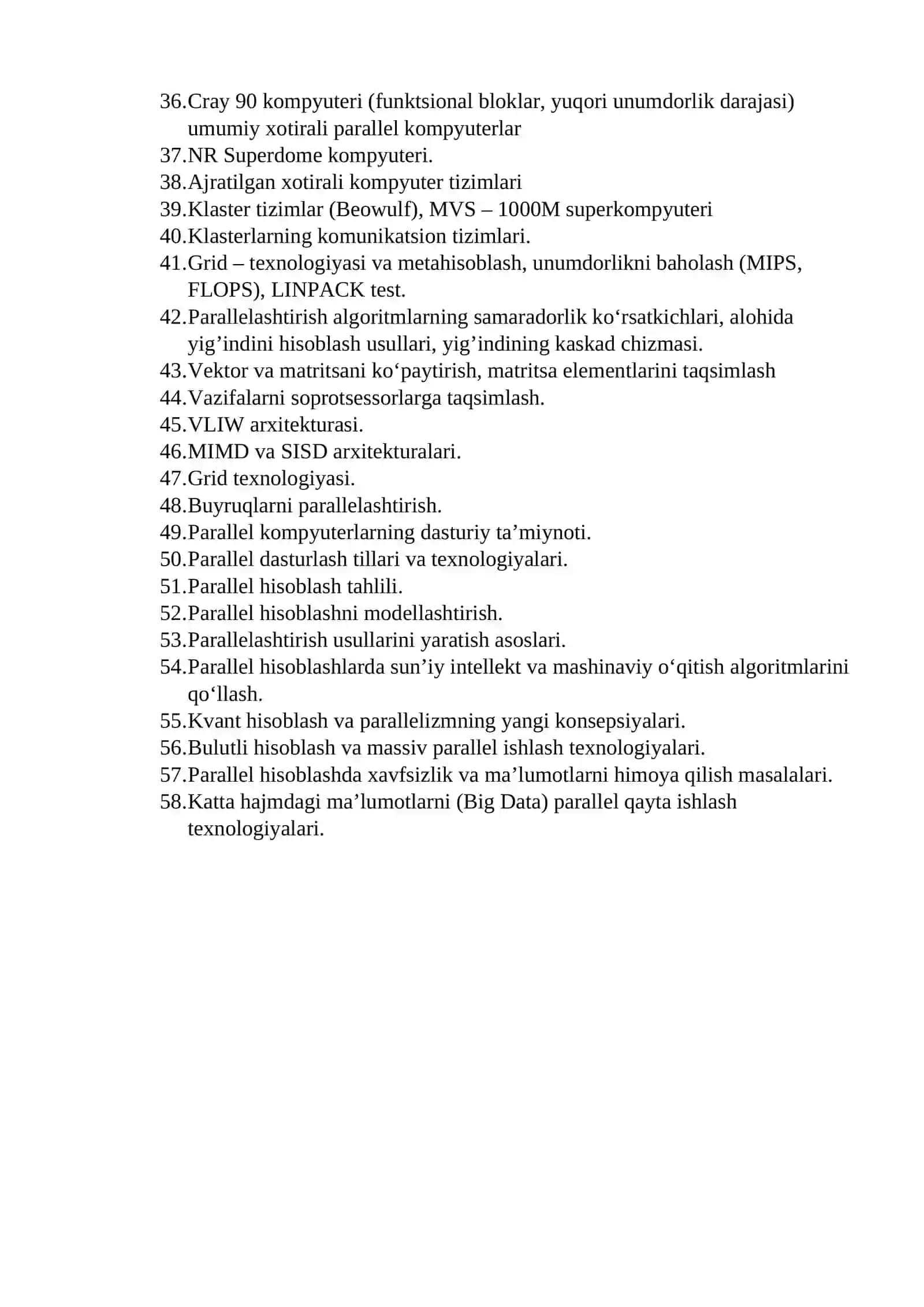 Parallel dasturlash fanidan yakuniy nazorat savollari 2