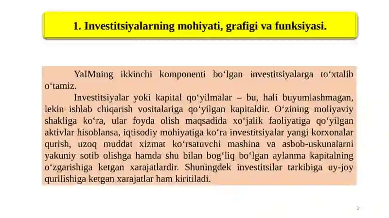 Investitsiyalarning mohiyati, grafigi va funksiyasi 2