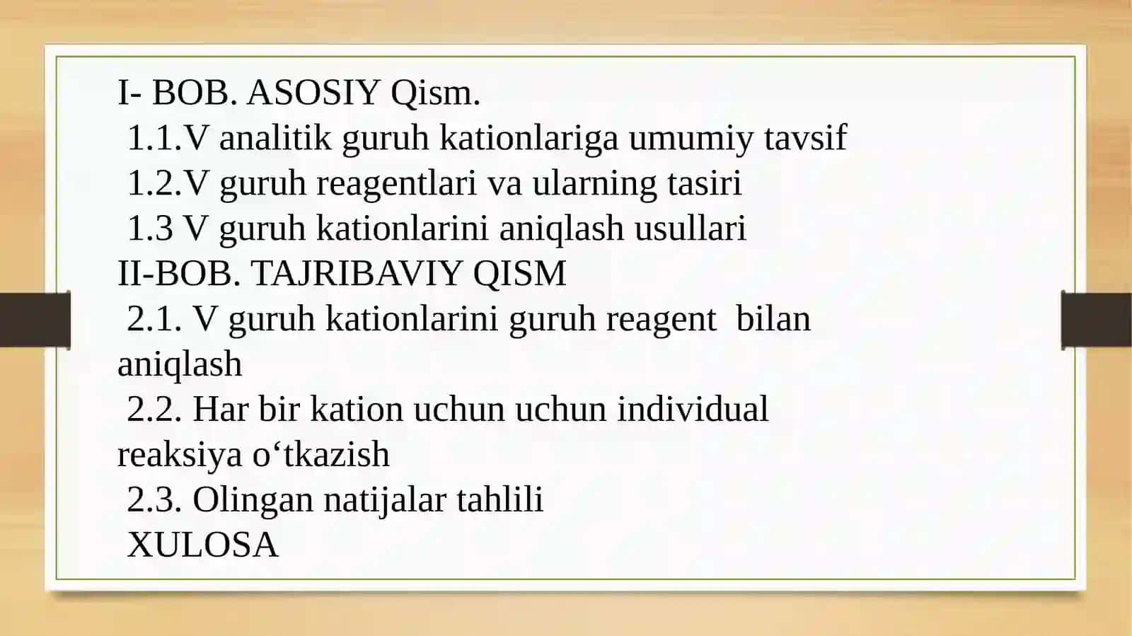 Analitik kimyo fanidan kurs ishi slaydi 2