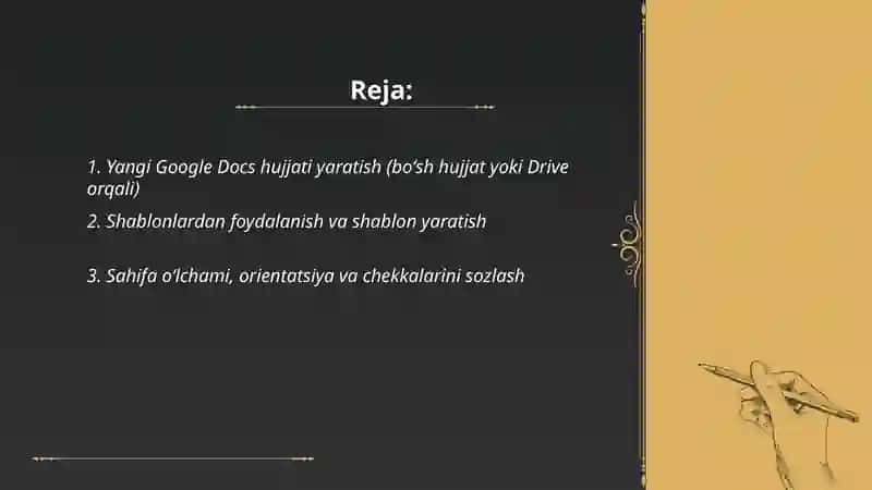 Google Docsda yangi hujjat yaratish va uni shakllantirish 2