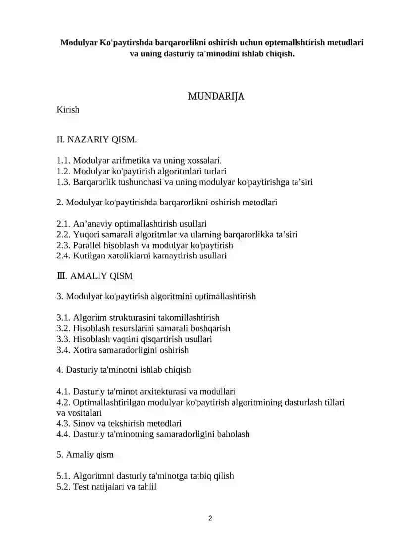 Modulyar Ko'paytirshda barqarorlikni oshirish uchun optemallshtirish metudlari va uning dasturiy ta'minodini ishlab chiqish 2