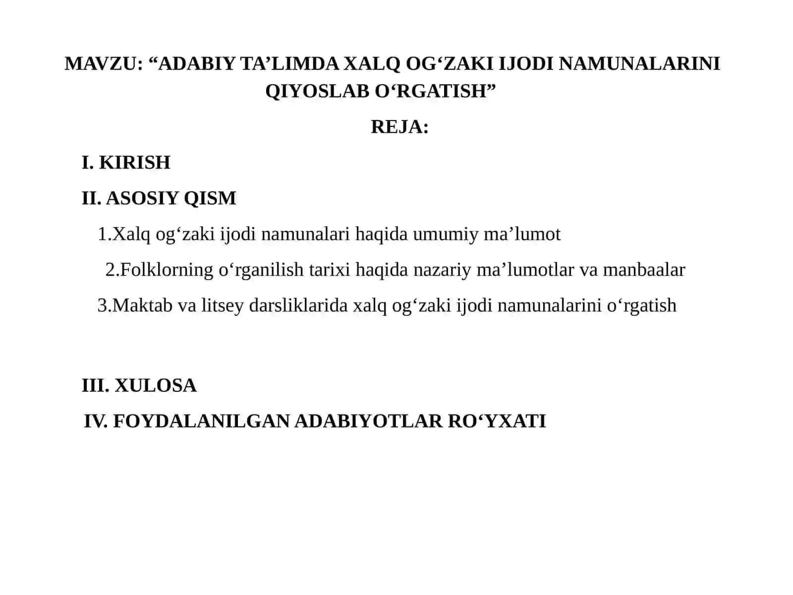 ADABIY TA’LIMDA XALQ OG‘ZAKI IJODI NAMUNALARINI QIYOSLAB O‘RGATISH 2