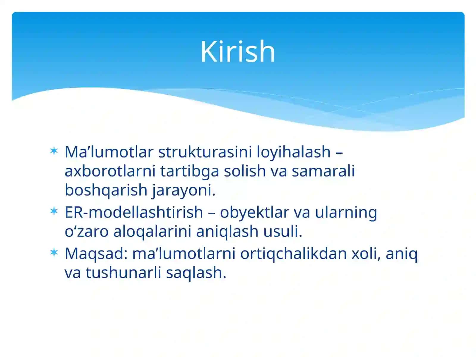 Ma’lumotlar strukturasini loyihalash (ER-modellashtirish) 2