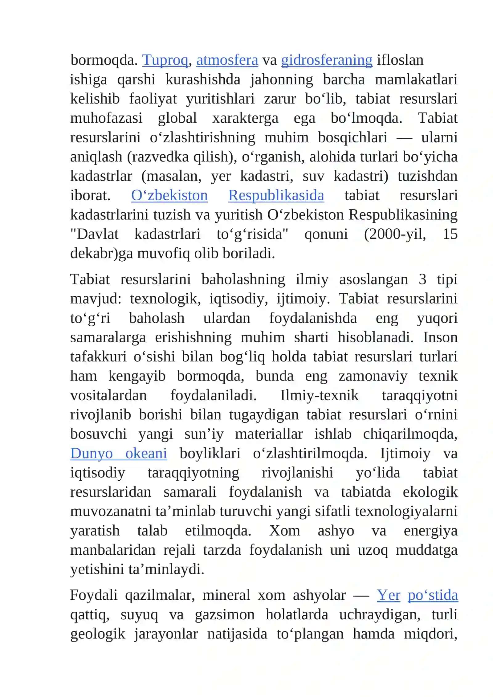 Tabiiy resurslar haqida ma’lumot yer usti va yer osti boyliklari 2
