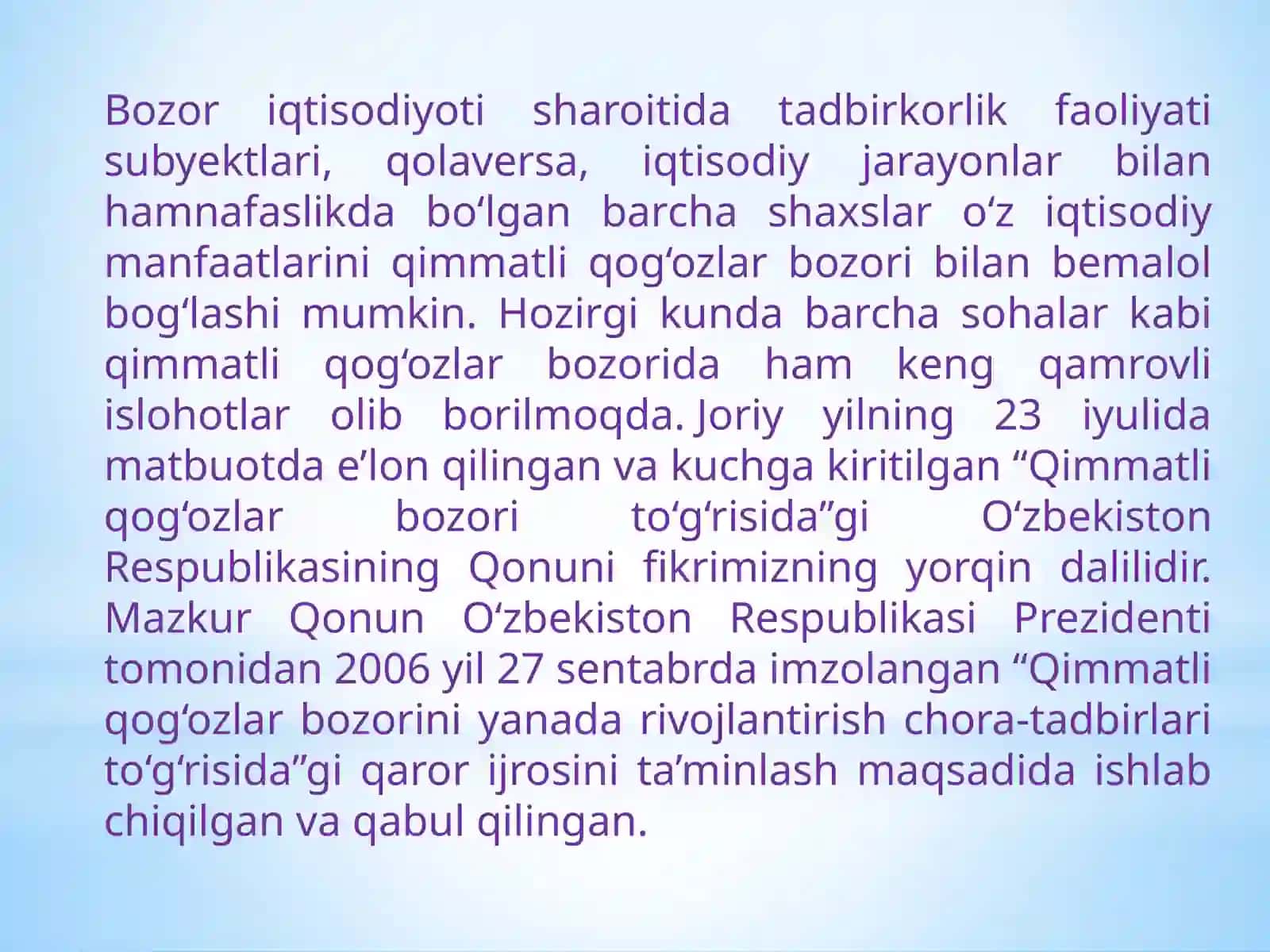 Qimmatli qog'ozlarni davlat tomonidan tartibga solinishi 2