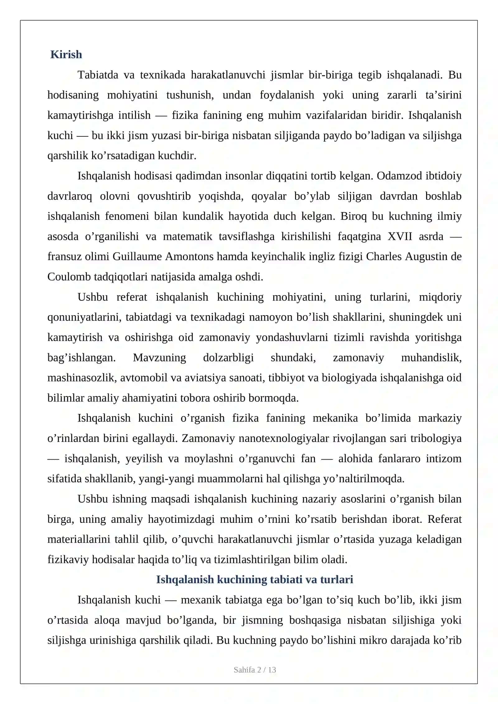 Ishqalanish kuchi. Ishqalanish kuchini tabiatda va texnikadagi o’rnini o’rganish 2