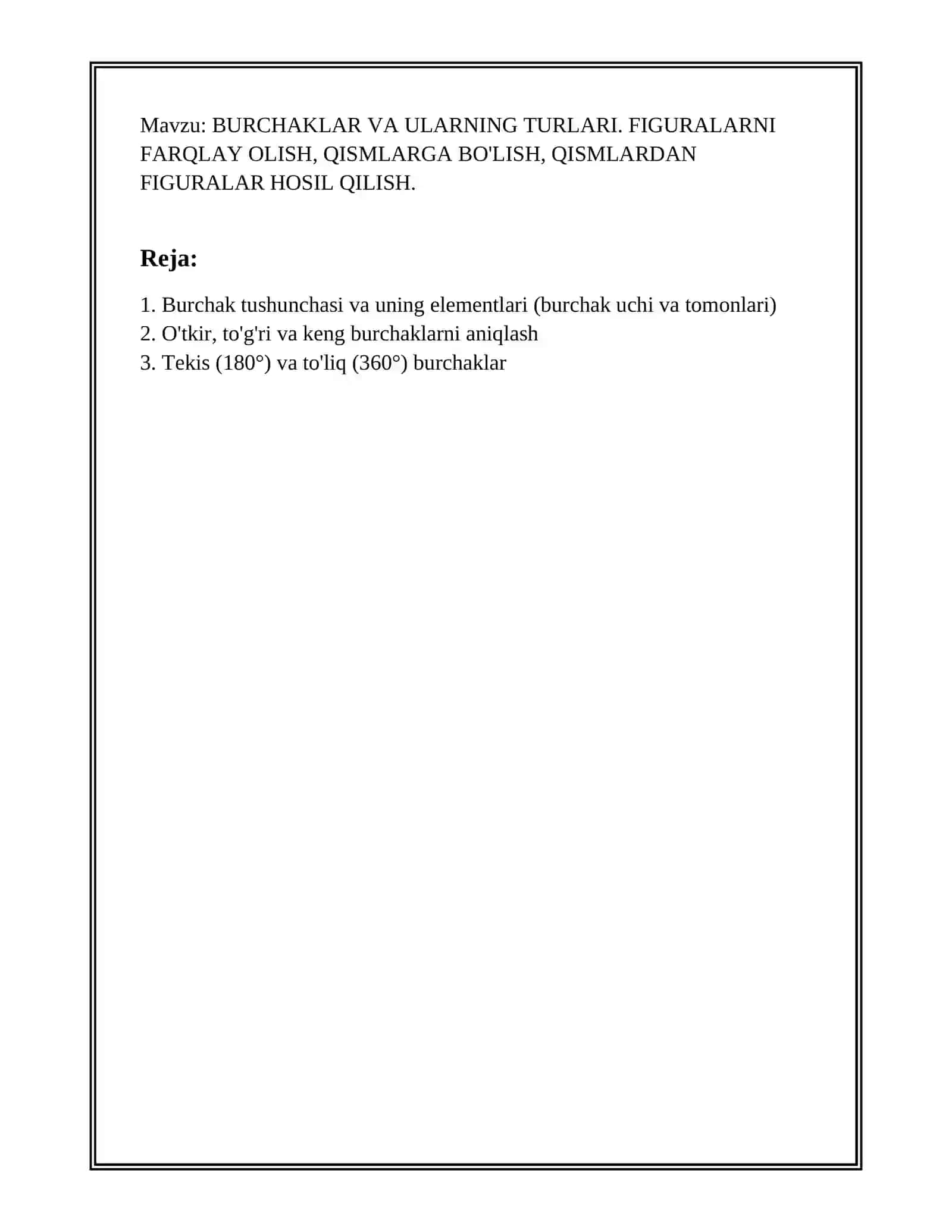 BURCHAKLAR VA ULARNING TURLARI. FIGURALARNI FARQLAY OLISH, QISMLARGA BO'LISH, QISMLARDAN FIGURALAR HOSIL QILISH 2