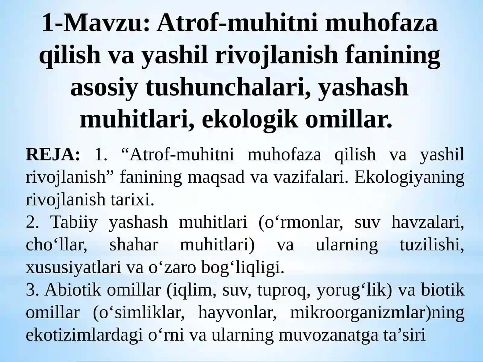 Atrof-muhitni muhofaza qilish va yashil iqtisodiyot 2