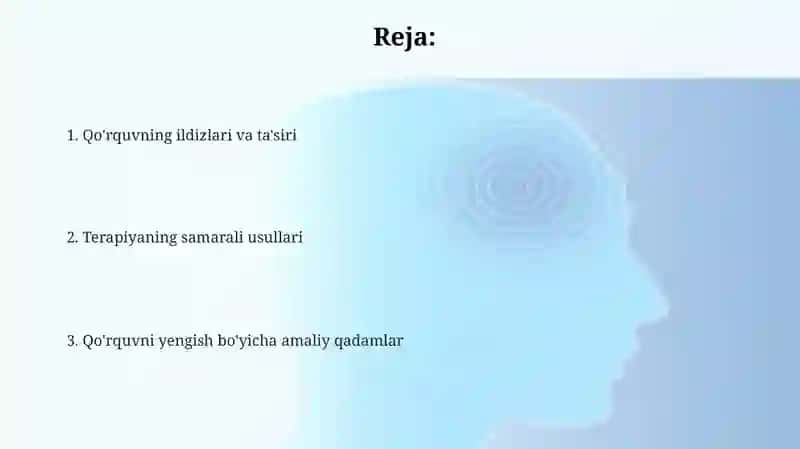 Terapiya usullari yordamida qo'rquvni tuzatish 2
