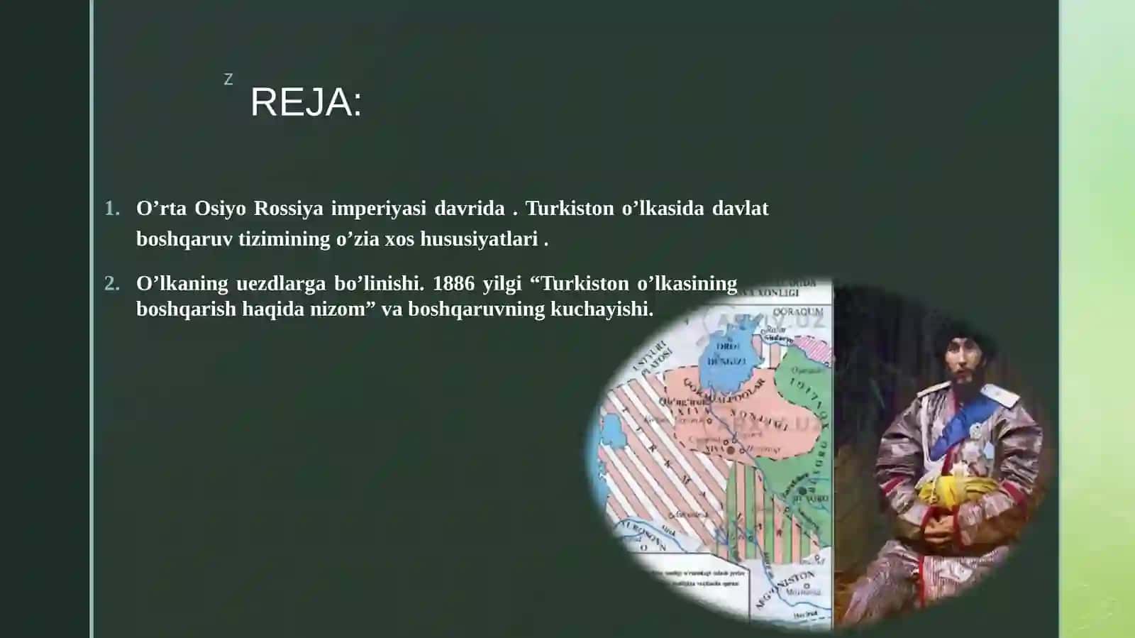 TURKİSTONDA ROSSİYA İMPERİYASİ MUSTAMLAKA BOSHQARUV     TUZUMİNNNG QAROR TOPİSHİ. 2