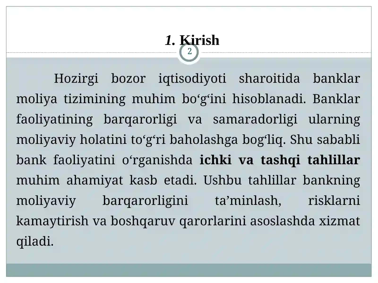Banklar faoliyatida ichki va tashqi tahlillar va ularning asosiy farqli xususiyatlari 2