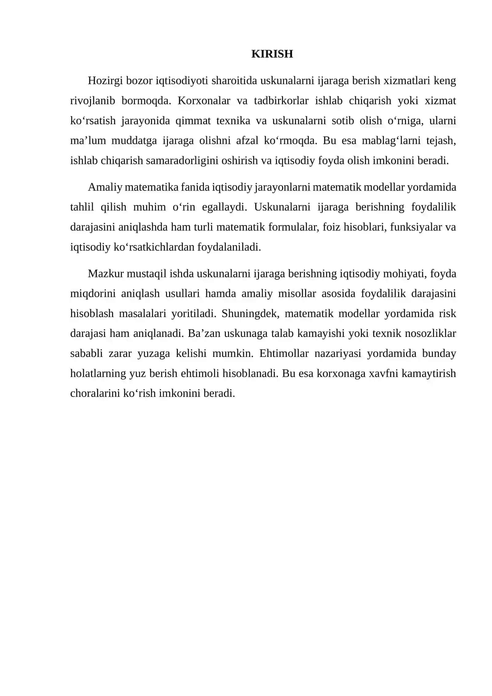 USKUNALARNI IJARAGA BERISHNING FOYDALILIK DARAJASINI TOPISH 2